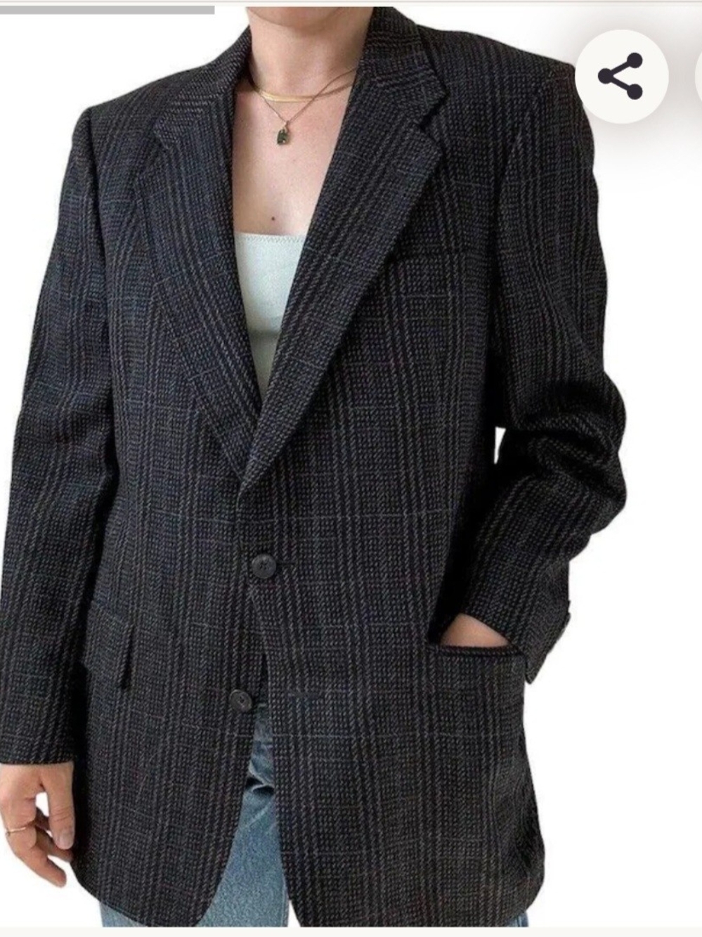SUITS BY DALLAS VINTAGE Women's Wool Gray Plaid Single-Breasted Blazer Medium